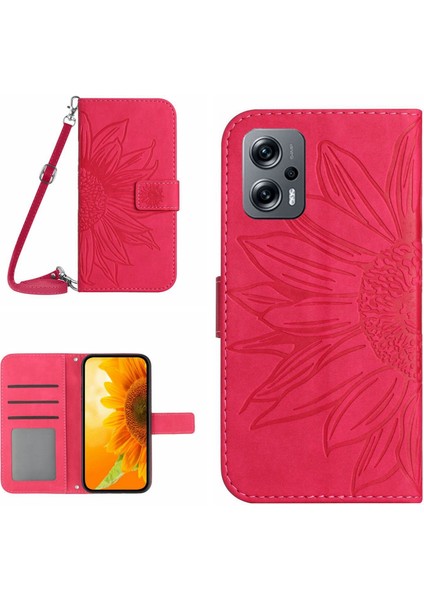 Xiaomi Poco X4 Gt ile Uyumlu Kabartmalı Ayçiçeği Cüzdanlı Uzun Çıkarılabilir Askılı ve Manyetik Kart Tutuculu Telefon Kılıfı (Yurt Dışından)
