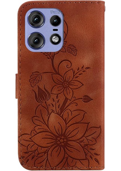 Motorola Moto Kenar 50 Pro Manyetik Kickstand Kabartmalı Zambak Için Flip Case (Yurt Dışından)