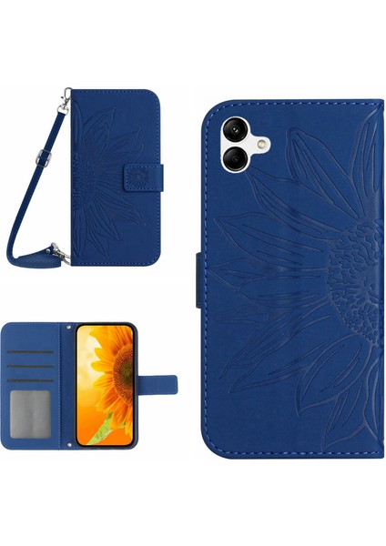 Samsung Galaxy F14 ile Uyumlu Kabartmalı Ayçiçeği Cüzdanlı Uzun Çıkarılabilir Askılı ve Manyetik Kart Tutuculu Telefon Kılıfı (Yurt Dışından)