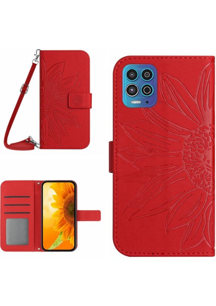 Motorola Moto G100 ile Uyumlu Kabartmalı Ayçiçeği Cüzdanlı Uzun Çıkarılabilir Askılı ve Manyetik Kart Tutuculu Telefon Kılıfı (Yurt Dışından)