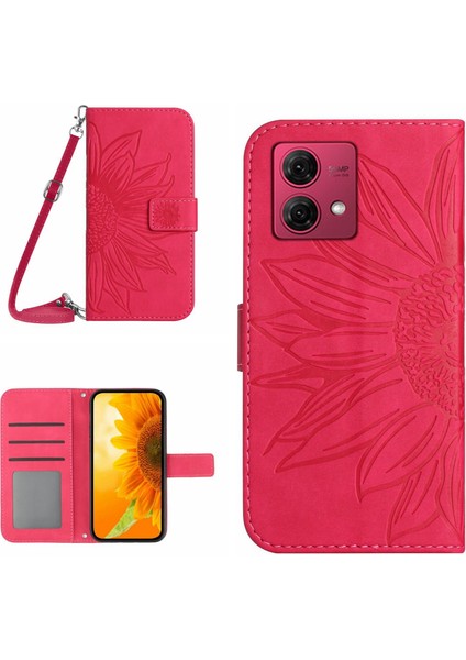 Motorola Moto G84 ile Uyumlu Kabartmalı Ayçiçeği Cüzdanlı Uzun Çıkarılabilir Askılı ve Manyetik Kart Tutuculu Telefon Kılıfı (Yurt Dışından)