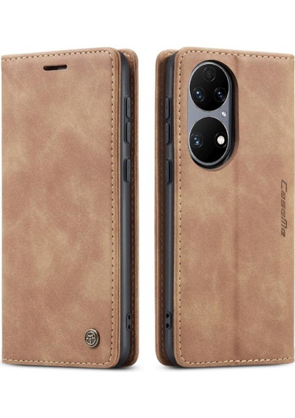 Huawei P50 Manyetik Kapatma Darbeye Vintage Pu Deri Için Flip Case (Yurt Dışından)