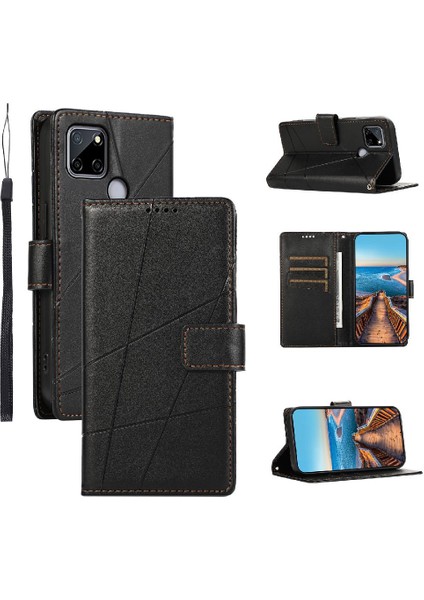 Realme C12 Kickstand Darbeye Üç Kart Yuvaları Şok Için Flip Case (Yurt Dışından)