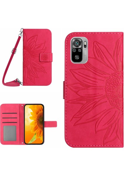 Xiaomi Poco M5S ile Uyumlu Kabartmalı Ayçiçeği Cüzdanlı Uzun Çıkarılabilir Askılı ve Manyetik Kart Tutuculu Telefon Kılıfı (Yurt Dışından)