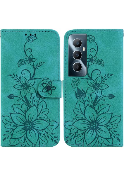 Realme C65 4g Kabartmalı Zambak Cüzdan Kickstand Manyetik Kart Için Flip Case (Yurt Dışından)