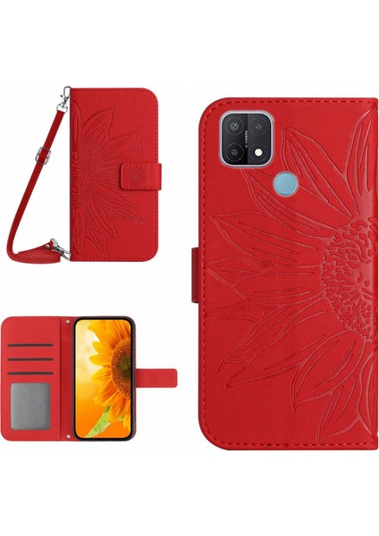 Oppo A15/A15S ile Uyumlu Kabartmalı Ayçiçeği Cüzdanlı Uzun Çıkarılabilir Askılı ve Manyetik Kart Tutuculu Telefon Kılıfı (Yurt Dışından)