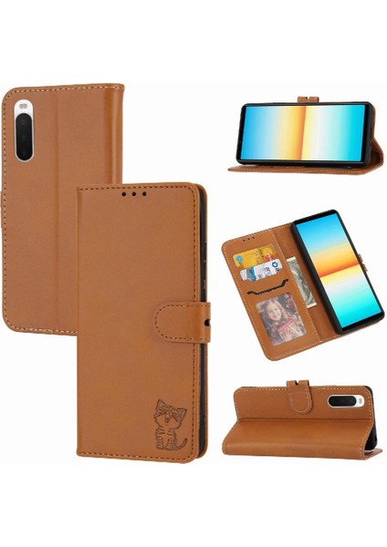 Sony Xperia 5 V Kabartmalı Manyetik Kapatma Kickstand Için Cüzdan Kılıf Tüm (Yurt Dışından)