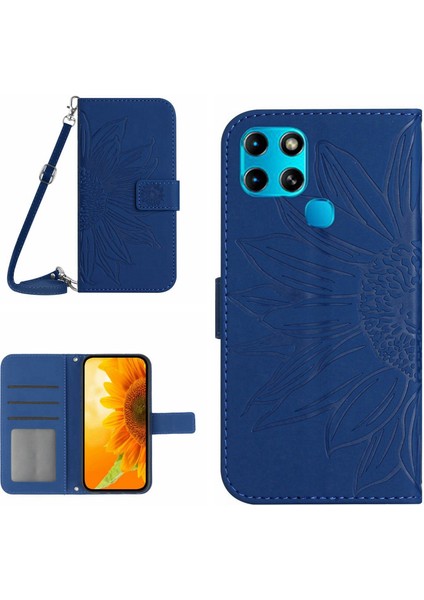 Infinix Smart 6 ile Uyumlu Kabartmalı Ayçiçeği Cüzdanlı Uzun Çıkarılabilir Askılı ve Manyetik Kart Tutuculu Telefon Kılıfı (Yurt Dışından)