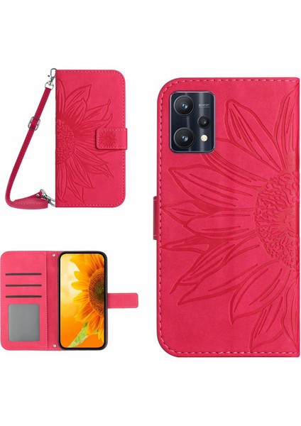 Realme 9 4g ile Uyumlu Kabartmalı Ayçiçeği Cüzdanlı Uzun Çıkarılabilir Askılı ve Manyetik Kart Tutuculu Telefon Kılıfı (Yurt Dışından)