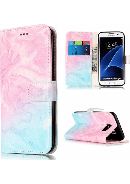 Samsung Galaxy S7 Kenar Tam Koruma Için Flip Case Mermer Desen Pu (Yurt Dışından)