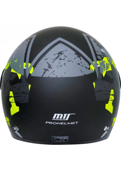 Motosiklet Yarım Kask Siyah Vizör R22.06 Sertifika Fiber Material Neon Camo Motor Kaskı