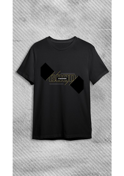 Unisex Bisiklet Yaka Good Baskılı Siyah T-Shirt