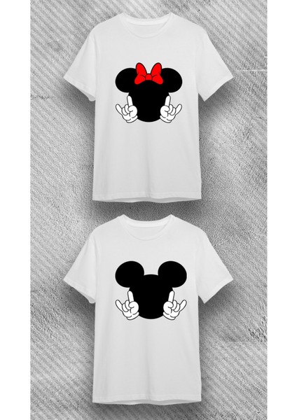 Kadın Beyaz Baskılı Mickey Mouse T-Shirt (Ürünün Tek Fiyatıdır)