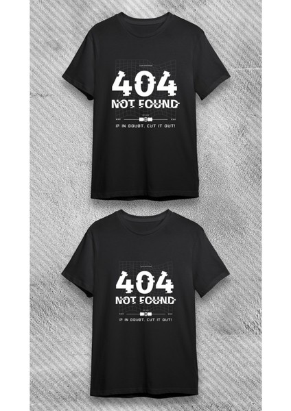 Unisex Bisiklet Yaka 404 Hata Kodu Baskılı Siyah T-Shirt