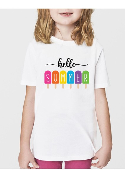 Summer Baskılı Beyaz Kız Çocuk Tişört