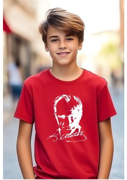 23 Nisan 29 Ekim 10 Kasım 19 Mayıs Gösteri Kostüm Atatürk Baskılı Kırmızı Çocuk T-Shirt/tişört