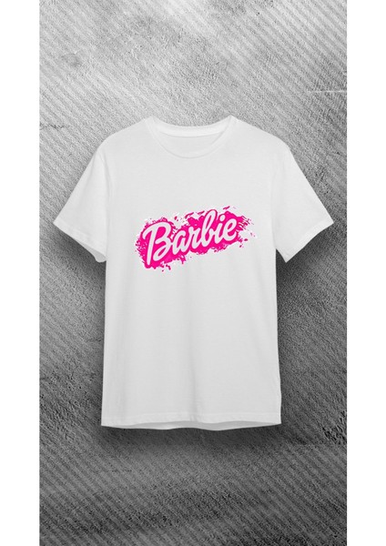 Bisiklet Yaka Barbie Baskılı Beyaz T-Shirt
