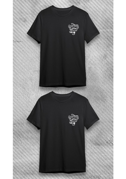 Unisex Bisiklet Yaka Kısa Kol Kurukafa Baskılı %100 Pamuklu T-Shirt