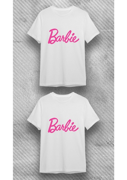Unisex Bisiklet Yaka Kısa Kol Barbie Baskılı %100 Pamuklu T-Shirt