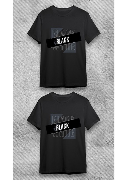 Unisex Bisiklet Yaka Baskılı Siyah T-Shirt fiyatları