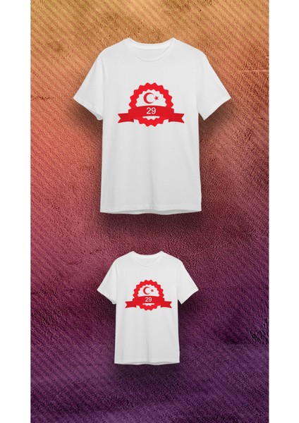 29 Ekim Türk Bayrağı Baskılı Beyaz %100 Pamuk Süprem T-Shirt