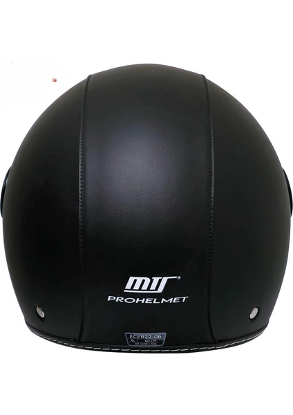 Motosiklet Yarım Deri Kask Siyah Vizör R22.06 Sertifika Fiber Material Black Leather Motor Kaskı