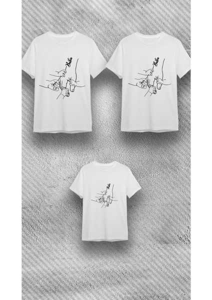 Unisex Bisiklet Yaka Kısa Kol Baba Oğul Kombin Baskılı Pamuklu T-Shirt modelleri