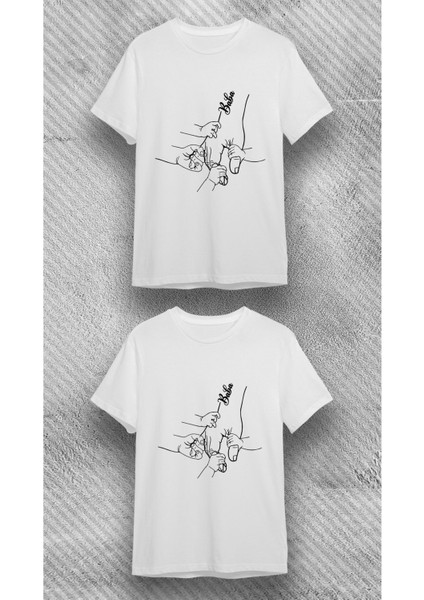 Unisex Bisiklet Yaka Kısa Kol Baba Oğul Kombin Baskılı Pamuklu T-Shirt fırsatları