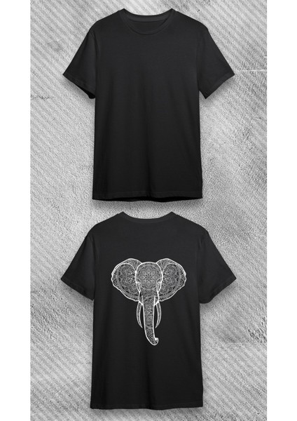 Unisex Bisiklet Yaka Kısa Kol Fil Motifi Baskılı Çocuk T-Shirt