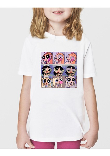 Power Girl Beyaz Kız Çocuk Tişört- %100 Pamuk