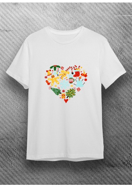 Yılbaşı Kalp Baskılı Tişörtü, Noel Tişörtü, Yılbaşı New Year Tişörtü Yılbaşı Tişörtü