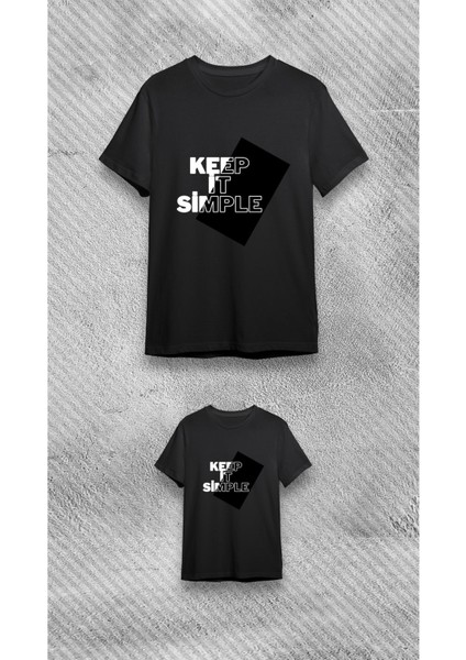 Unisex Bisiklet Yaka Keep It Simple Baskılı Siyah T-Shirt