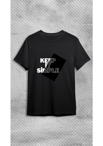 Unisex Bisiklet Yaka Keep It Simple Baskılı Siyah T-Shirt fiyatları
