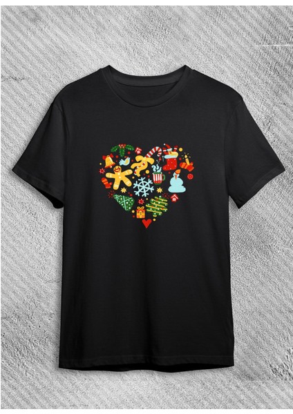 Yılbaşı Kalp Baskılı Tişörtü, Noel Tişörtü, Yılbaşı New Year Tişörtü Yılbaşı Tişörtü