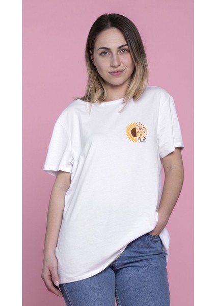 Oversize Beyaz %100 Pamuk Süprem Bisiklet Baskılı T-Shirt