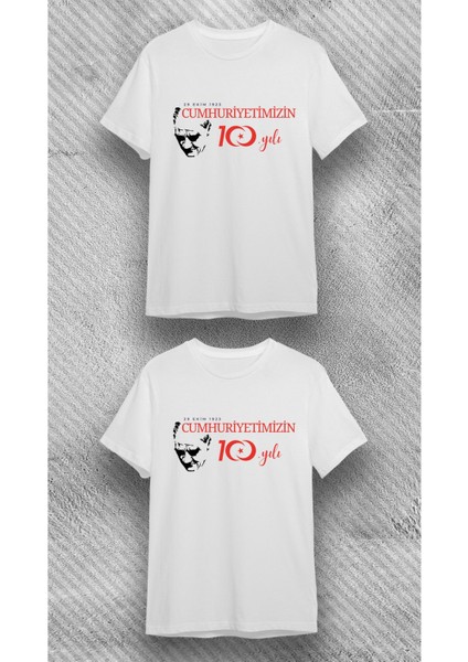 Cumhuriyetimizin 100. Yılına Özel Atatürk Silüeti Baskılı Beyaz %100 Pamuk Süprem T-Shirt fiyatları