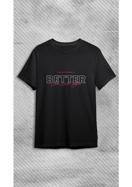 Unisex Bisiklet Yaka Better Baskılı Siyah T-Shirt