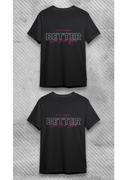 Unisex Bisiklet Yaka Better Baskılı Siyah T-Shirt fiyatları