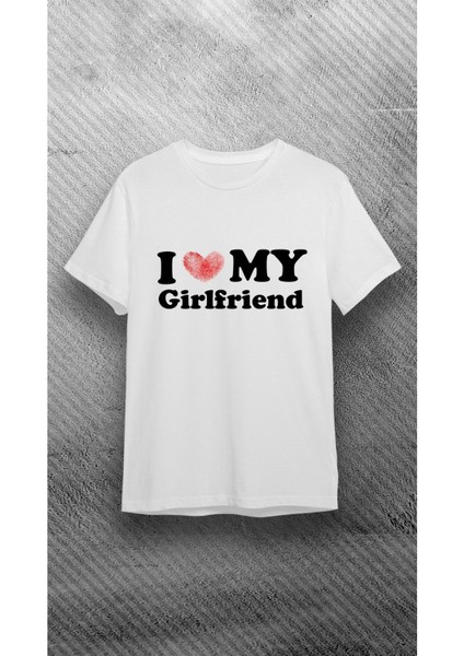 Unisex Bisiklet Yaka Kısa Kol Love Girlfriend Baskılı Pamuklu T-Shirt fiyatları