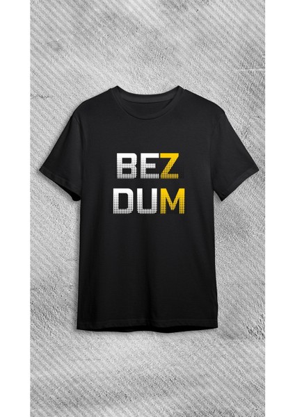 Bisiklet Yaka Bezdum Yazı Baskılı Siyah T-Shirt