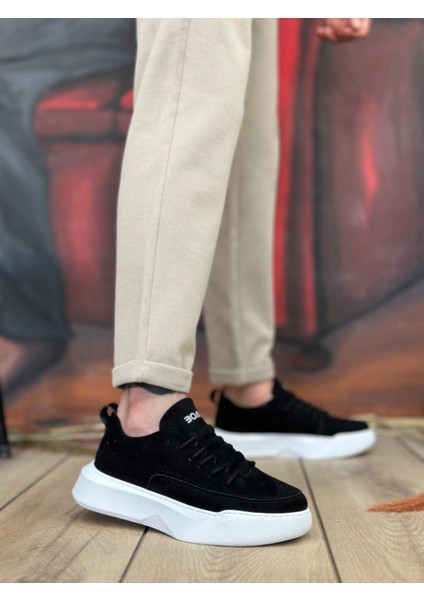 BA0332 Merdiven Desen Bağcıklı Erkek Yüksek Taban Siyah Süet Beyaz Taban Spor Ayakkabı fiyatları