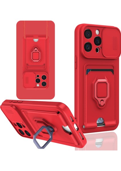 Iphone 15 Pro Max Uyumlu Kartvizitli Yüzüklü Taşıma Ipli Darbe Emici Esnek Lüx Kapak