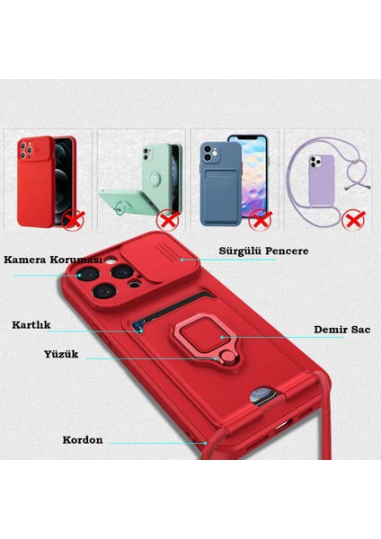 Iphone 15 Pro Max Uyumlu Kartvizitli Yüzüklü Taşıma Ipli Darbe Emici Esnek Lüx Kapak