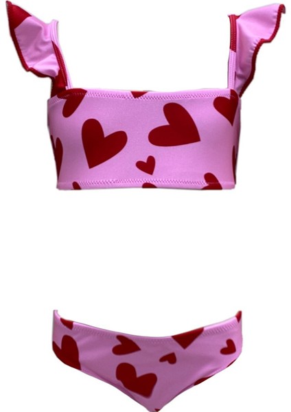 Askılı Fırfır Detaylı Kalp Desenli 50UV Kız Çocuk Bikini Takımı BY NESSI BYRD
