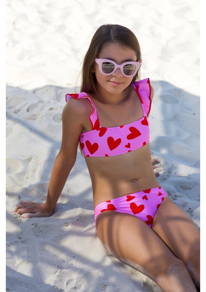 Askılı Fırfır Detaylı Kalp Desenli 50UV Kız Çocuk Bikini Takımı BY NESSI BYRD modelleri