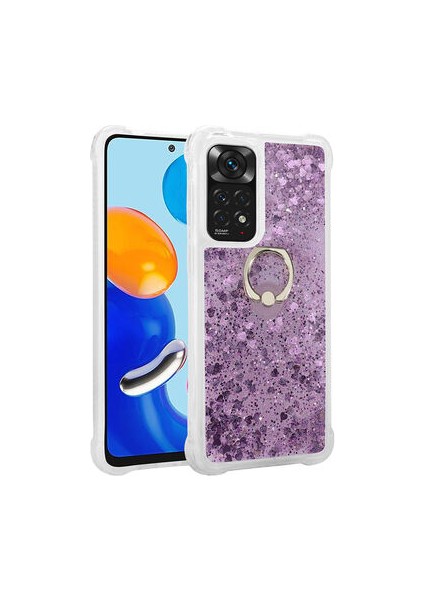 Redmi Note 11S Global Sıvı Simli ve Yüzüklü Şık Milce Premium Silikon Kılıf