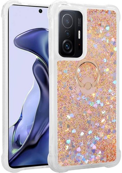 Xiaomi Mi 11T 5g Sıvı Simli ve Yüzüklü Şık Milce Premium Silikon Kılıf