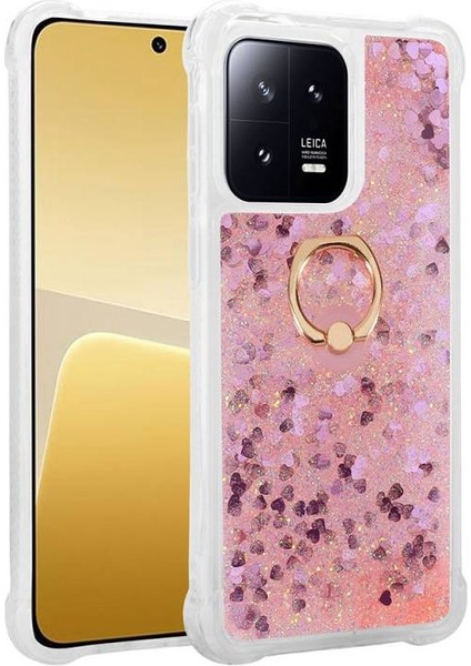 Xiaomi Mi 13 Sıvı Simli ve Yüzüklü Şık Milce Premium Silikon Kılıf