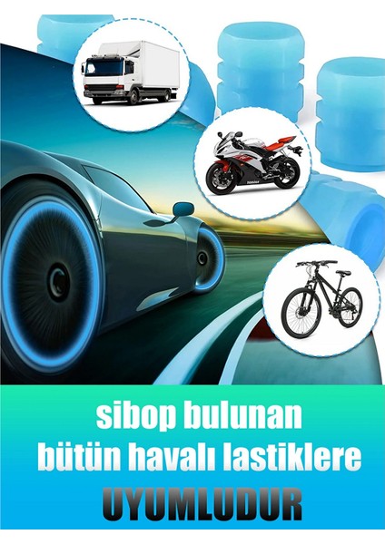 4 Adet Sibop Kapağı Fosforlu Floresan LED Pilsiz Araba Motorsiklet Bisiklet Lastik Sibop Kapağı