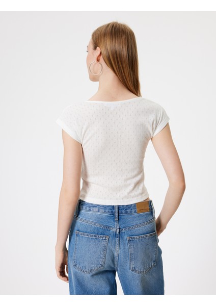 Kap Kol Tişört Fiyonk Detaylı Kare Yaka Slim Fit fırsatları